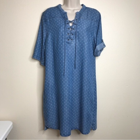 NWT Philosophy Blue Chambray Denim Tencel Lace Up Dress Tunic Women Size Large - Picture 13 of 13